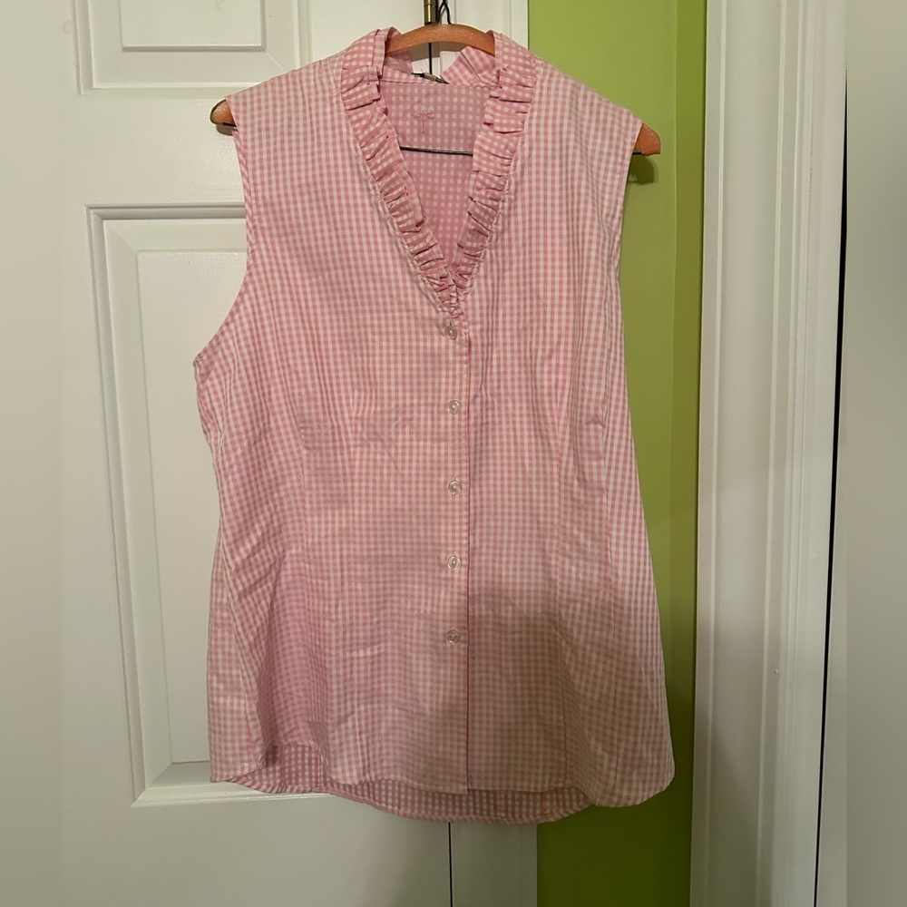 Tyler Boe Pink Gingham Sleevless Button Down Blouse